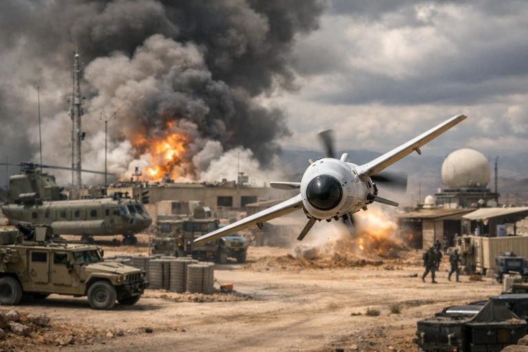 iran melancarkan serangan dengan drone bunuh diri terhadap fasilitas militer as di yordania, meningkatkan ketegangan regional dan keamanan internasional.