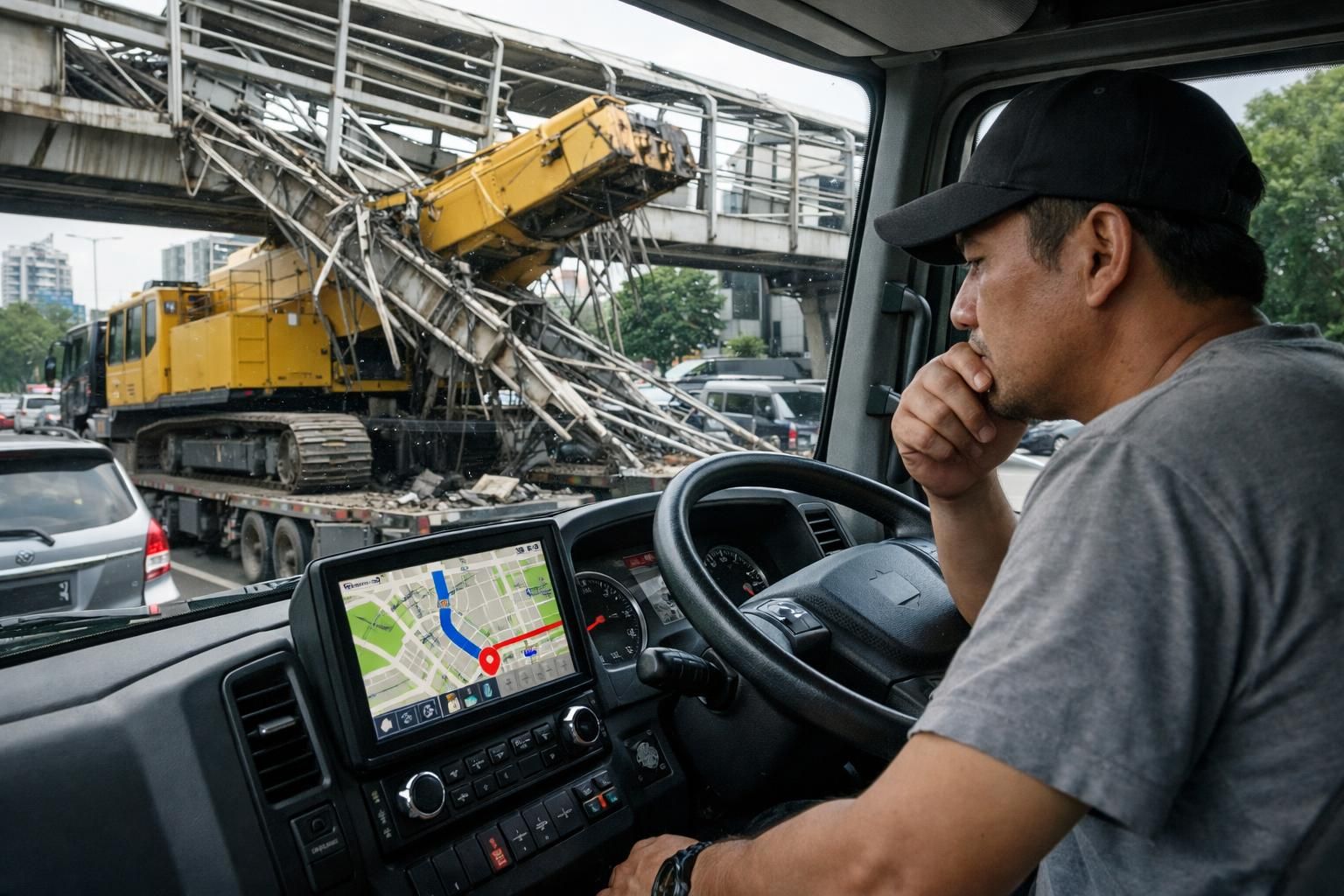 kisah sopir truk angkut crane yang menabrak jpo tendean karena terpaku pada peta digital, mengungkap tantangan penggunaan teknologi dalam berkendara.
